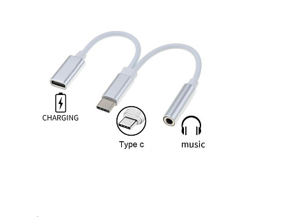 PremiumCord Převodník USB-C na audio konektor jack 3,5mm female + USB typ C konektor pro nabíjení