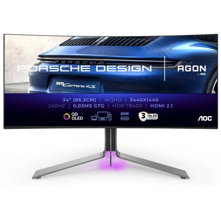 AOC MT OLED LCD WLED 34" PD34 - OLED panel, 3440x1440, 240Hz, 0,03ms, 2xHDMI, DP, USB-C, USB 3.2, repro, zakriven