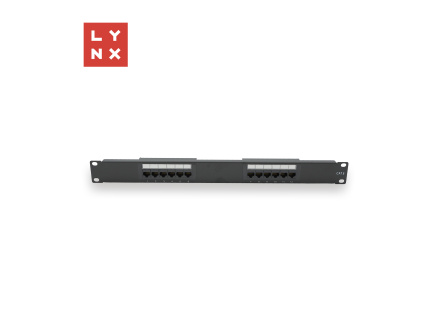 LYNX 19" patch panel 12-port, UTP Cat6, 50µ, nestíněný, černý