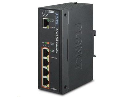 Planet IPOE-E174 PoE extender + switch, IEEE802.3at, 4 + 1x 1000Base-T, DIN, IP30, 60W