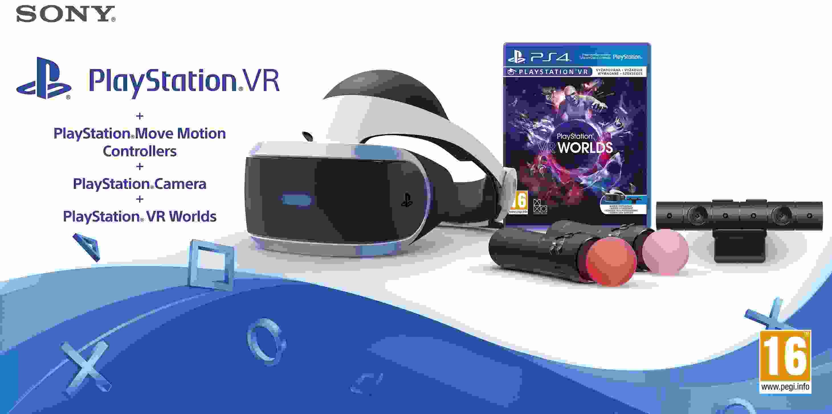 SONY PS4 VR headset + Kamera + MOVE Twin Pack + VR WORLDS Svět Počítačů