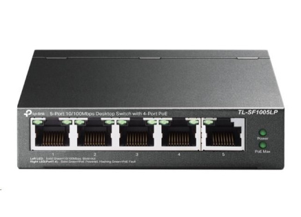 TP-Link switch TL-SF1005LP (5x100Mb/s, 4xPoE, 41W, fanless)