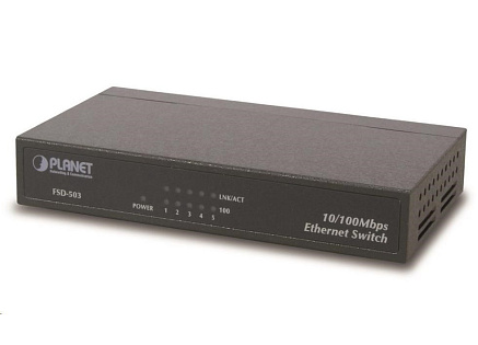 Planet FSD-503 Switch, 5x 10/100Base-TX, 10", kov, fanless
