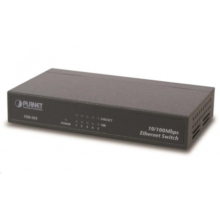 Planet FSD-503 Switch, 5x 10/100Base-TX, 10", kov, fanless Planet FSD-503 Switch, 5x 10/100Base-TX, 10", kov, fanless