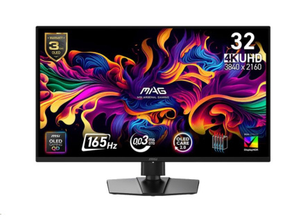 MSI LCD MAG 322UP QD-OLED E16,31.5" 3840x2160 OLED,165Hz,178/178,VESA,HDMI,DP,USB-C,Audio,Black