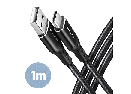 AXAGON BUCM-AM10AB, HQ kabel USB-C  USB-A, 1m, USB 2.0, 3A, ALU, oplet, černý