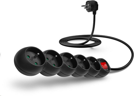 CONNECT IT prodlužovací kabel 230 V, 5 zásuvek, 2 m, s vypínačem (černý)