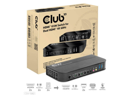 Club3D síťový přepínač - Switch, HDMI KVM Switch - Dual HDMI 4K 60Hz Club3D síťový přepínač - Switch, HDMI KVM Switch - Dual HDMI 4K 60Hz
