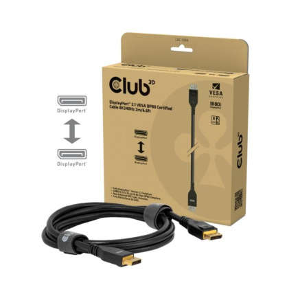 Club3D Kabel DisplayPort 2.1 na DisplayPort 2.1, VESA DP80, 8K240Hz/10K60Hz (M/M), 2m, černá