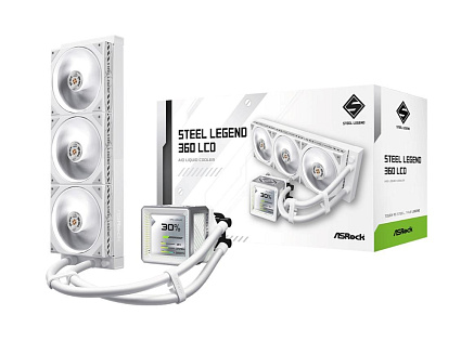 ASROCK Vodní chladič Steel Legend 360 LCD, 3x120mm, LGA1851, AM5, bílá ASROCK Vodní chladič Steel Legend 360 LCD, 3x120mm, LGA1851, AM5, bílá