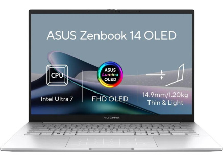 ASUS NTB Zenbook 14 OLED (UX3405CA-OLED237W), Ultra 7-255H, 14" 1920 x 1200, 16GB, 1TB SSD, Intel Arc, W11 Home, Silver ASUS NTB Zenbook 14 OLED (UX3405CA-OLED237W), Ultra 7-255H, 14" 1920 x 1200, 16GB, 1TB SSD, Intel Arc, W11 Home, Silver