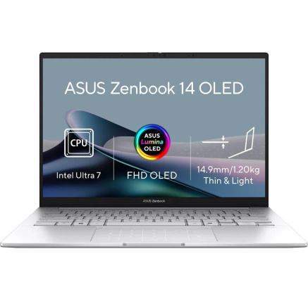 ASUS NTB Zenbook 14 OLED (UX3405CA-OLED237W), Ultra 7-255H, 14" 1920 x 1200, 16GB, 1TB SSD, Intel Arc, W11 Home, Silver