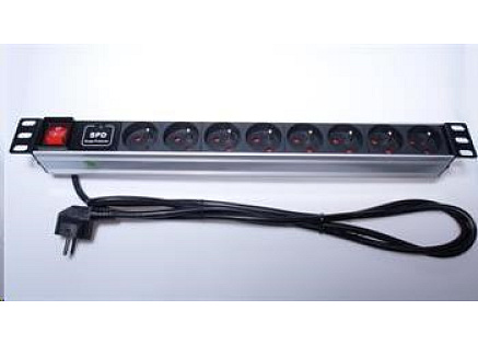 PremiumCord Panel napájecí 1U do 19" racku, 8x230V, přepěťová ochrana, 2m kabel, vypínač
