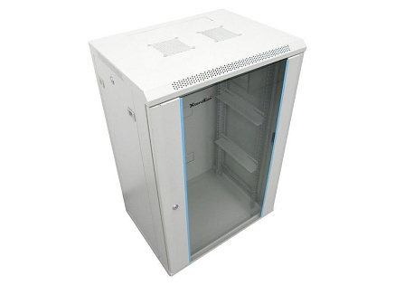 XtendLan 19" nástěnný rozvaděč 15U 600x600, nosnost 60 kg, skleněné kouřové dveře, rozložený, šedý