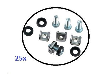 Montážní sada M6 do rozvaděčů - 25ks (100x šroubek + 100x matka + 100x podložka), délka šroubu 20mm