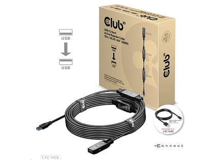 Club3D Kabel USB 3.2 Gen1 Active Repeater Cable M/F 28AWG, 15m