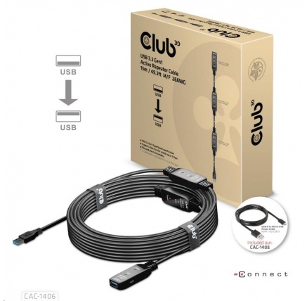 Club3D Kabel USB 3.2 Gen1 Active Repeater Cable M/F 28AWG, 15m Club3D Kabel USB 3.2 Gen1 Active Repeater Cable M/F 28AWG, 15m