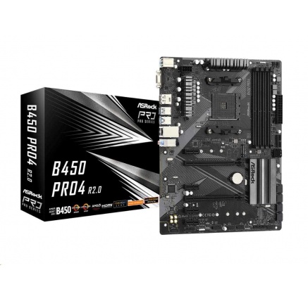 ASRock MB Sc AM4 B450 PRO4 R2.0, AMD B450, 4xDDR4, 1xDP, 1xHDMI, VGA