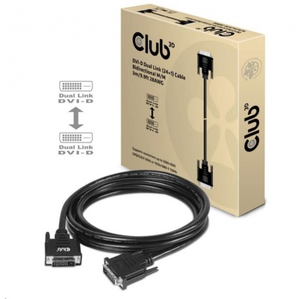 Club3D kabel DVI-D Dual Link (24+1), 3m, Bidirectional, 28 AWG Club3D kabel DVI-D Dual Link (24+1), 3m, Bidirectional, 28 AWG