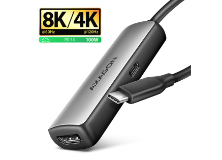 AXAGON RVC-HI8KPD, USB-C -> HDMI 2.1 redukce / adaptér, 8K/60Hz, 4K/144Hz, HDR10+, PD100W