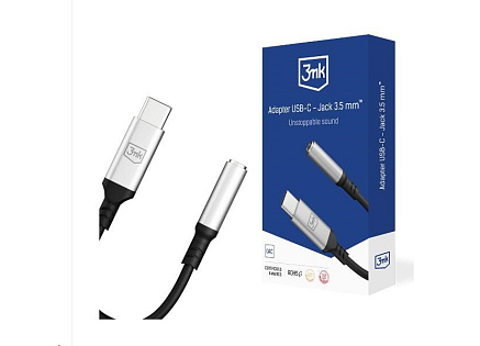 3mk adaptér USB-C/Jack 3,5mm (samice) 0,15m, černo-stříbrná