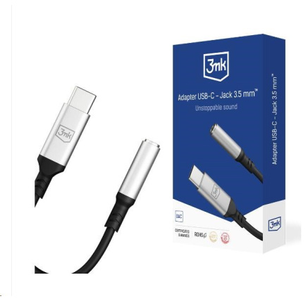 3mk adaptér USB-C/Jack 3,5mm (samice) 0,15m, černo-stříbrná 3mk adaptér USB-C/Jack 3,5mm (samice) 0,15m, černo-stříbrná