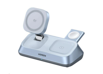 UGREEN magnetická bezdrátová nabíječka 3v1 MagFlow Qi2.2, 25W, MagSafe, stříbrná UGREEN magnetická bezdrátová nabíječka 3v1 MagFlow Qi2.2, 25W, MagSafe, stříbrná