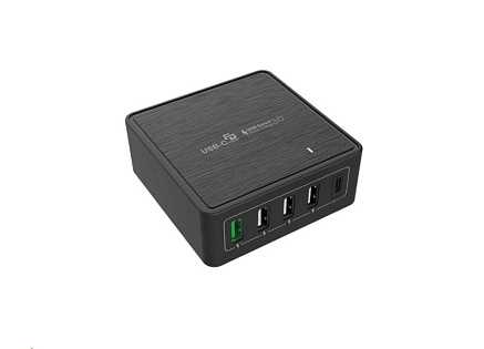 WG - Síťová nabíječka 5x USB 60W, 1x USB-A QC 3.0 + 3x USB-A Smart IC + 1x USB-C PD, černá
