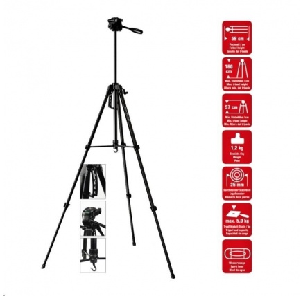 Braun Stativ Lightweight 160S  (57-160cm, 1200 g, 3-směrná hlava, max. 5kg, černý)