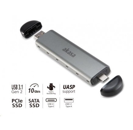 AKASA externí box pro M.2 SATA/NVMe SSD to USB 3.1 Gen 2, 10Gb/s, hliníkový