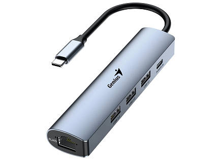 GENIUS hub UH-545, USB-C na 3x USB 3.0 + 15W USB-C + RJ45, šedá