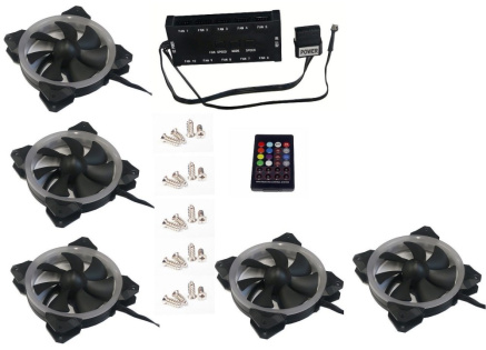 EUROCASE ventilátor RGB 120mm (Turbine blade, FullControl Led), set 5ks + controller
