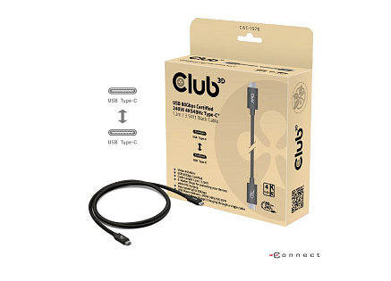 Club3D Kabel USB4 v2 Typ-C, 80Gbps, Certifikovaný kabel, 4K540Hz, 8K240Hz, 16K60Hz, PD 240W, 1,2m