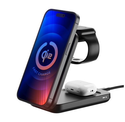 3mk bezdrátová nabíječka - MagRocket 3-in-1, technologie Qi2, 15W, černá 3mk bezdrátová nabíječka - MagRocket 3-in-1, technologie Qi2, 15W, černá