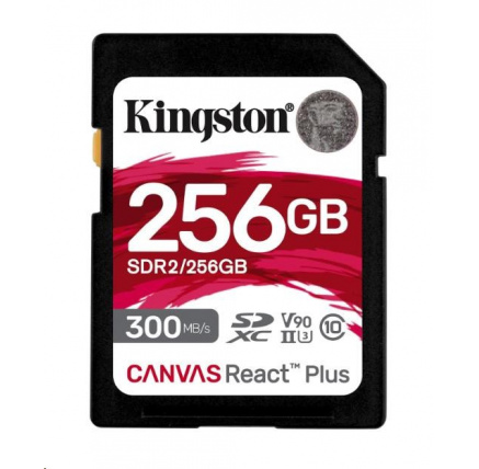 Kingston SDXC karta 256GB Canvas React Plus SDXC UHS-II 300R/260W U3 V90 for Full HD/4K/8K Kingston SDXC karta 256GB Canvas React Plus SDXC UHS-II 300R/260W U3 V90 for Full HD/4K/8K