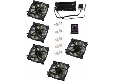 EUROCASE ventilátor RGB 120mm (FullControl spot Led), set 5ks + controller