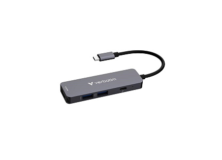 VERBATIM Dokovací stanice USB-C, 4v1, HDMI, USB-C PD, USB 3.0, USB 2.0, šedá VERBATIM Dokovací stanice USB-C, 4v1, HDMI, USB-C PD, USB 3.0, USB 2.0, šedá