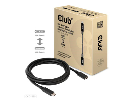 Club3D Prodlužovací kabel USB-C, 5Gbps 60W(20V/3A), 4K 60Hz (M/F), 2m