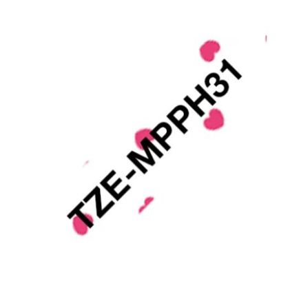 BROTHER Originální kazeta s páskou Brother TZe-MPPH31 - černý tisk na růžových srdíčkách, šířka12 mm BROTHER Originální kazeta s páskou Brother TZe-MPPH31 - černý tisk na růžových srdíčkách, šířka12 mm