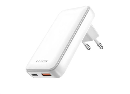 WG - Síťová nabíječka GaN 2x USB, 1x USB-C 30W + 1x USB-A 18W, white