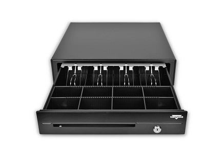 Virtuos pokladní zásuvka C420D - s kabelem, kovové držáky, 9-24V, černá