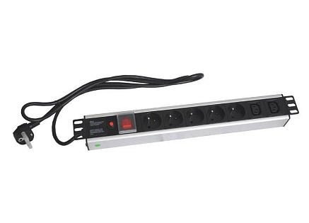 19" rozvodný panel XtendLan 5x230V, 2xIEC320-C13, ČSN, vypínač, indikátor napětí, nadproudová ochrana, kabel 1,8m, 1,5U