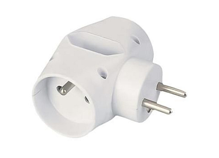 PREMIUMCORD Roztrojka 230V 10A, 2x kulatá +1x plochá zásuvka, bílá