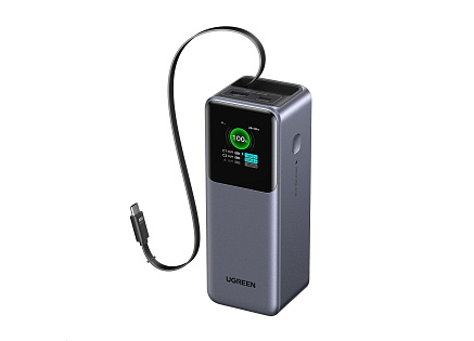 UGREEN powerbanka s rychlým nabíjením 20000mAh 3-port s displejem, Li-ion, 165W, 2x USB-C, 1x USB-A, stříbrná