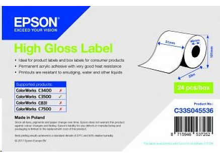 Epson High Gloss Labels, Continuous, Paper, 51mm x 33m