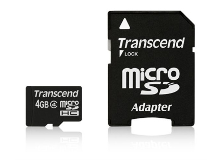 TRANSCEND MicroSDHC karta 4GB Class 4 + adaptér TRANSCEND MicroSDHC karta 4GB Class 4 + adaptér
