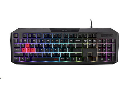 ACER Nitro Gaming Keyboard 100, Membrane Switch, 26 Anti-ghosting kláves, životnost 3 mil. stisků, 7 zón RGB podsvíc