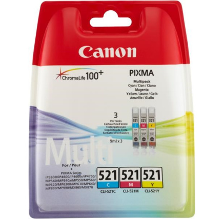 Canon CARTRIDGE CLI-521 C/M/Y MULTI-PACK SEC pro IP3600, MP 540,550,560, MP620,630,640, MP980,990 Canon CARTRIDGE CLI-521 C/M/Y MULTI-PACK SEC pro IP3600, MP 540,550,560, MP620,630,640, MP980,990