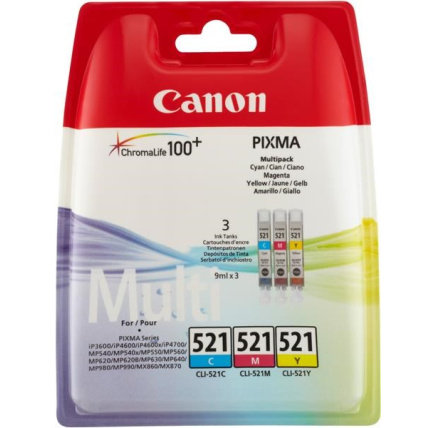 Canon CARTRIDGE CLI-521 C/M/Y MULTI-PACK SEC pro IP3600, MP 540,550,560, MP620,630,640, MP980,990