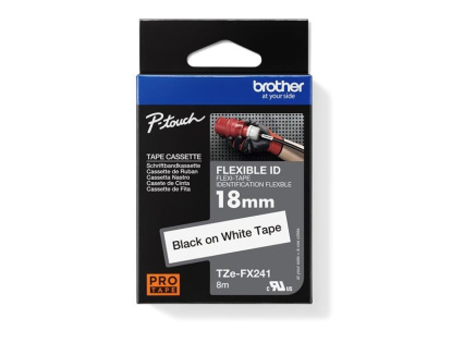 BROTHER TZEFX241 - kazeta TZ šírky 18mm, flexibilní páskou TZE-FX241, bílá/černé písmo BROTHER TZEFX241 - kazeta TZ šírky 18mm, flexibilní páskou TZE-FX241, bílá/černé písmo